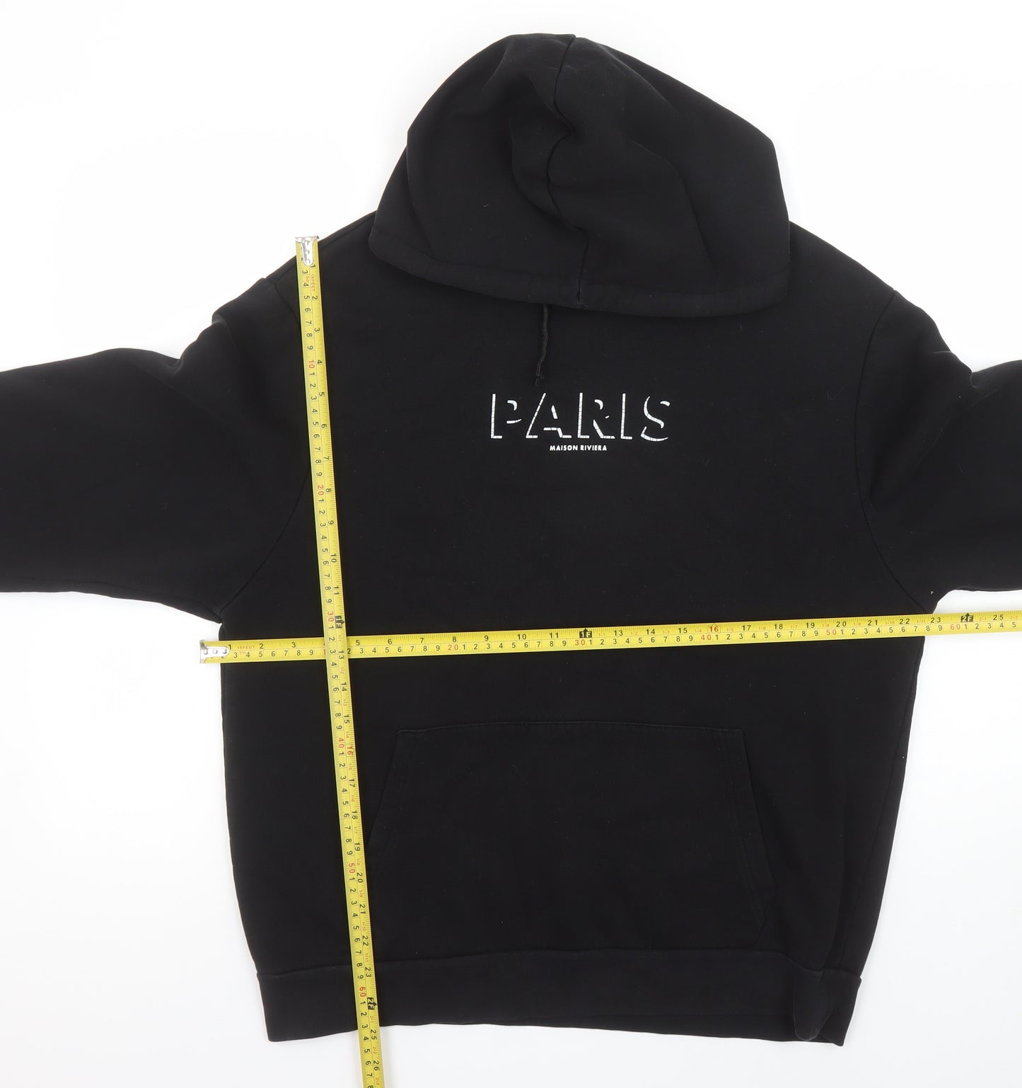 River Island Men’s Black Paris Logo Pullover Hoodie Size M