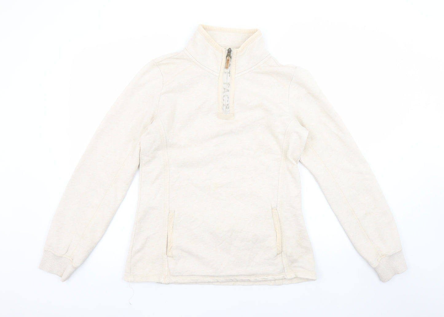Fat Face Women Beige 1/4 Zip Fleece Sweatshirt Size 8