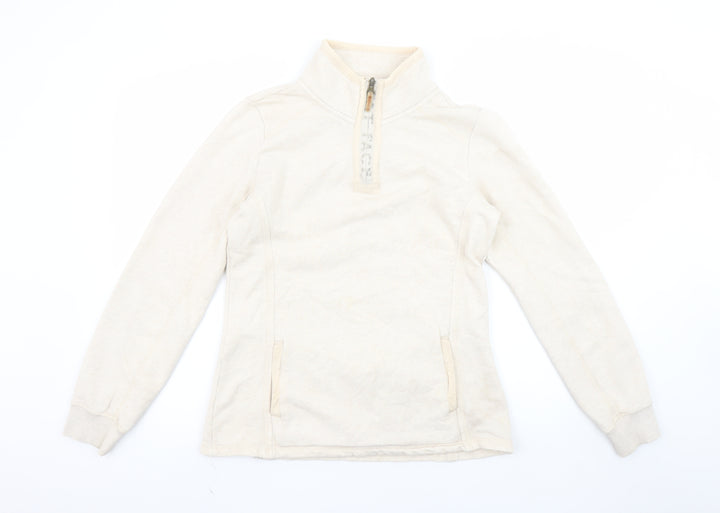 Fat Face Women Beige 1/4 Zip Fleece Sweatshirt Size 8