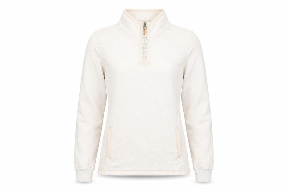 Front view of FatFace Women Beige 1/4 Zip Fleece Sweatshirt, size 8