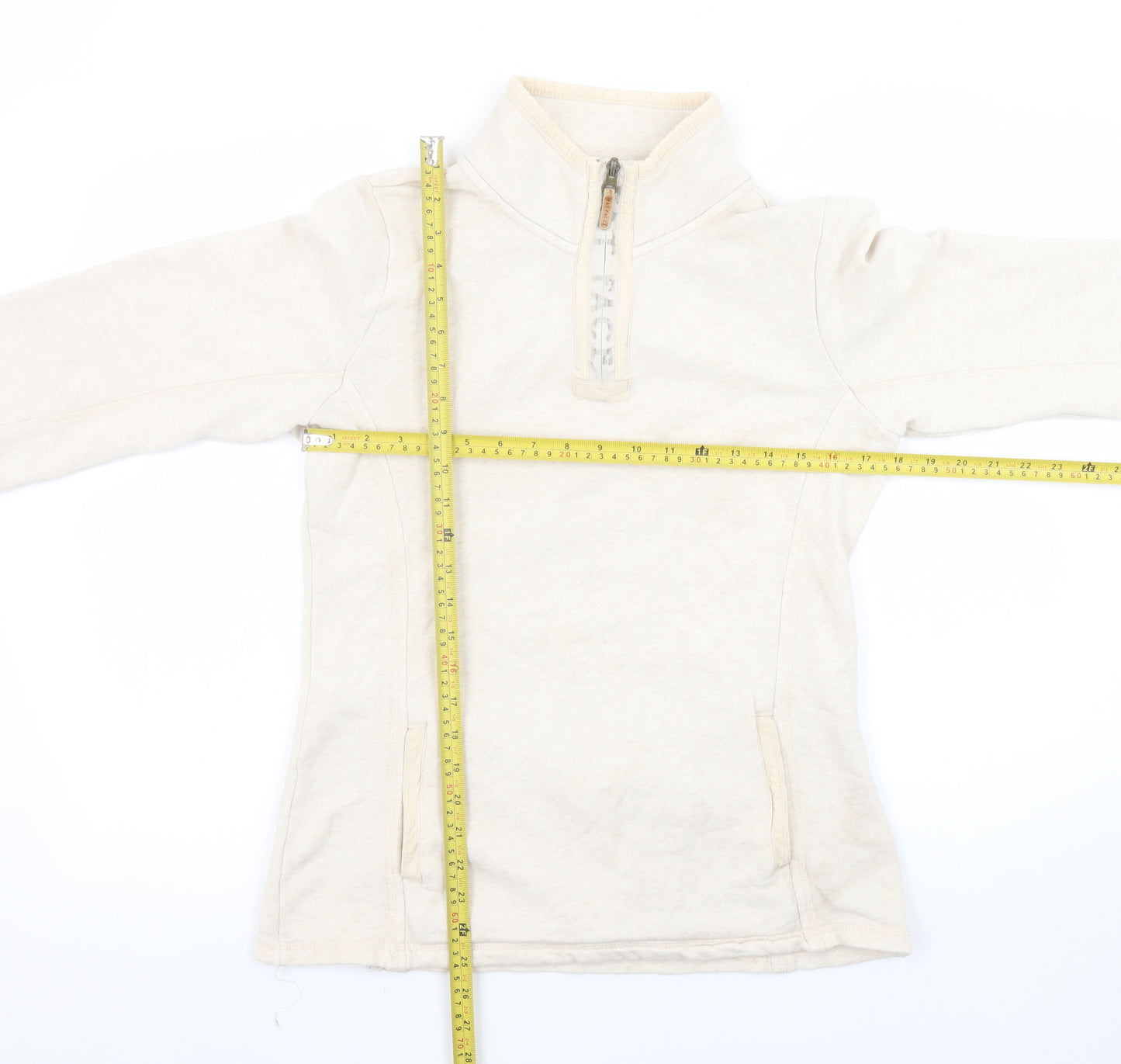 Fat Face Women Beige 1/4 Zip Fleece Sweatshirt Size 8