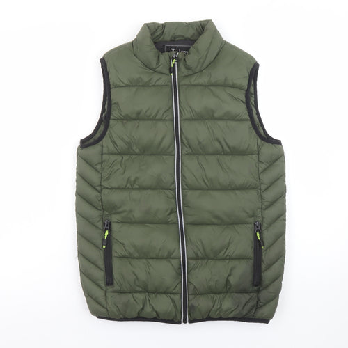 Tu Boys Green Puffer Sleeveless Jacket 11-12 Years Lined Zip Outerwear
