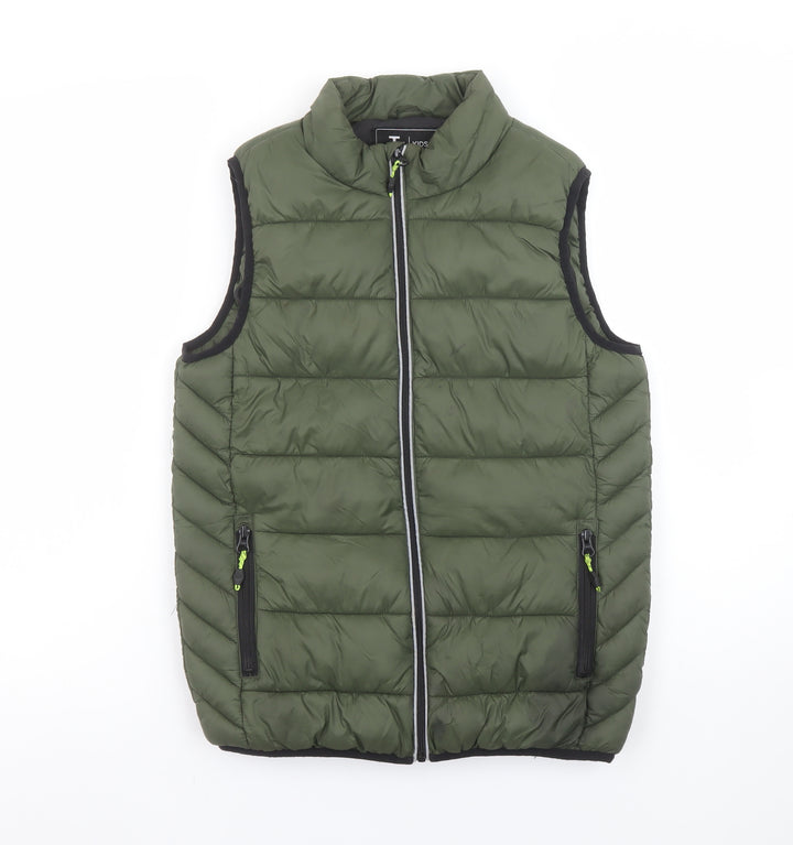 Tu Boys Green Puffer Sleeveless Jacket 11-12 Years Lined Zip Outerwear