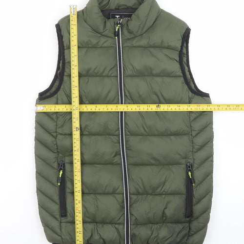 Tu Boys Green Puffer Sleeveless Jacket 11-12 Years Lined Zip Outerwear