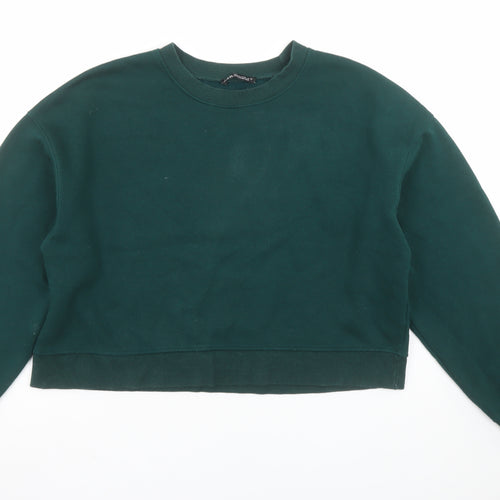 Zara Women Green Crew Neck Pullover Sweatshirt Size M