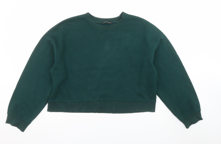 Zara Women Green Crew Neck Pullover Sweatshirt Size M