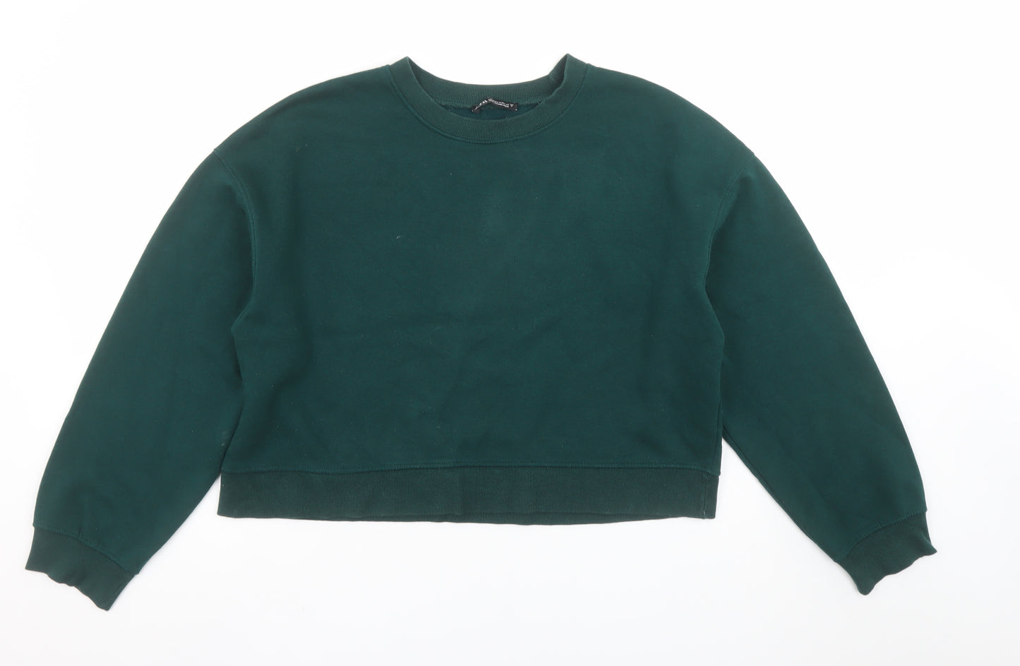 Zara Women Green Crew Neck Pullover Sweatshirt Size M