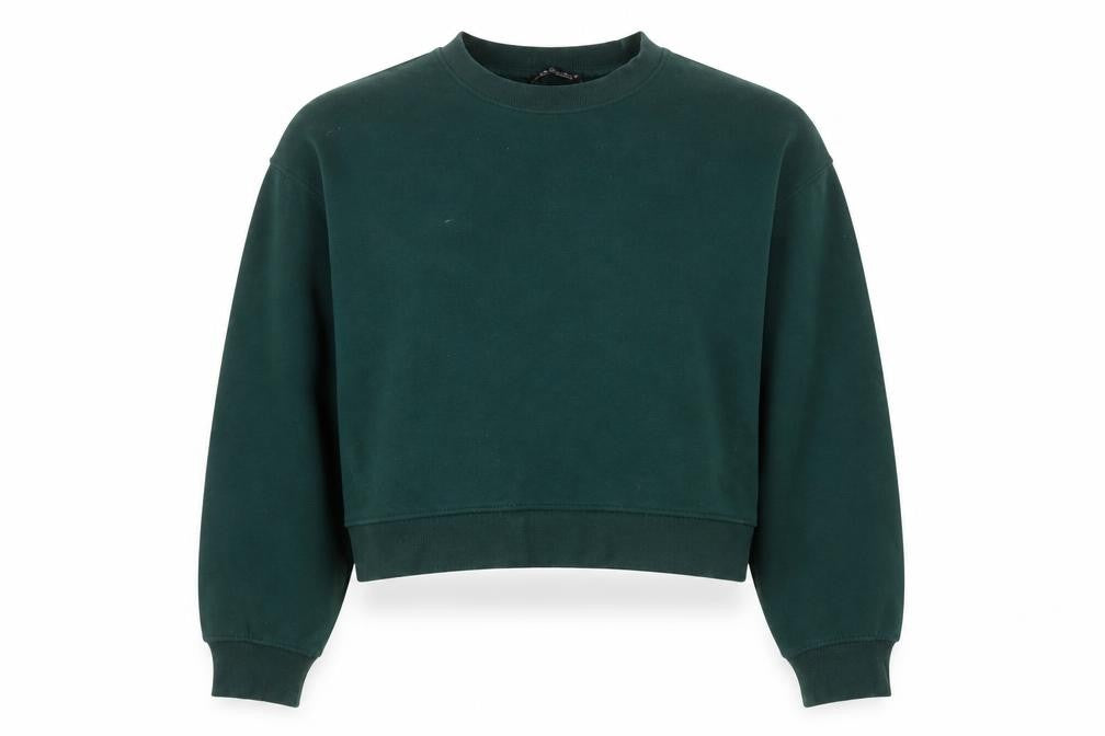 Front view of Zara Women Green Crew Neck Pullover Sweatshirt, size M