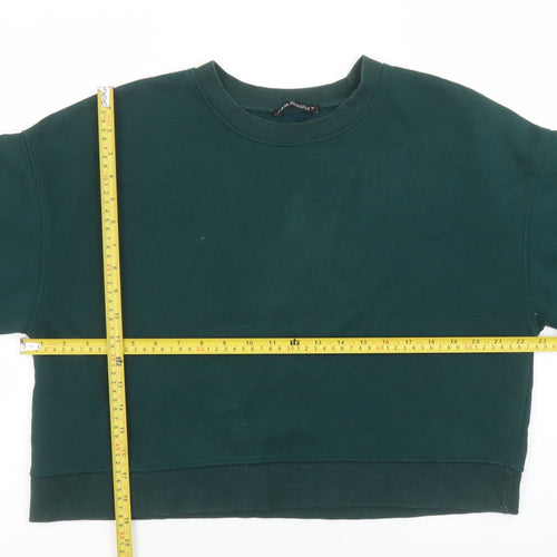Zara Women Green Crew Neck Pullover Sweatshirt Size M