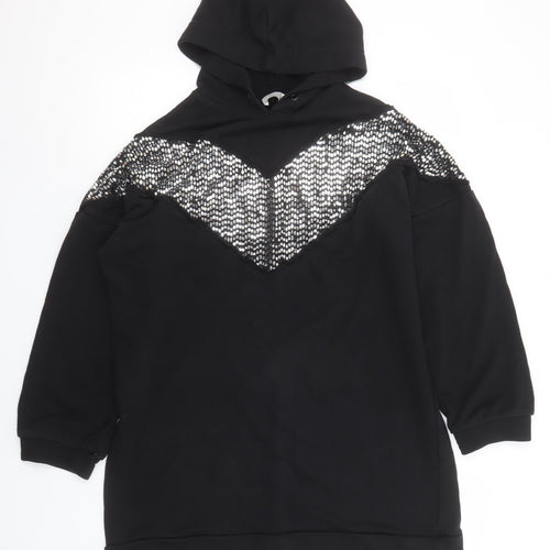 Touché Women Black Sequin Hooded Pullover Sweatshirt Size L