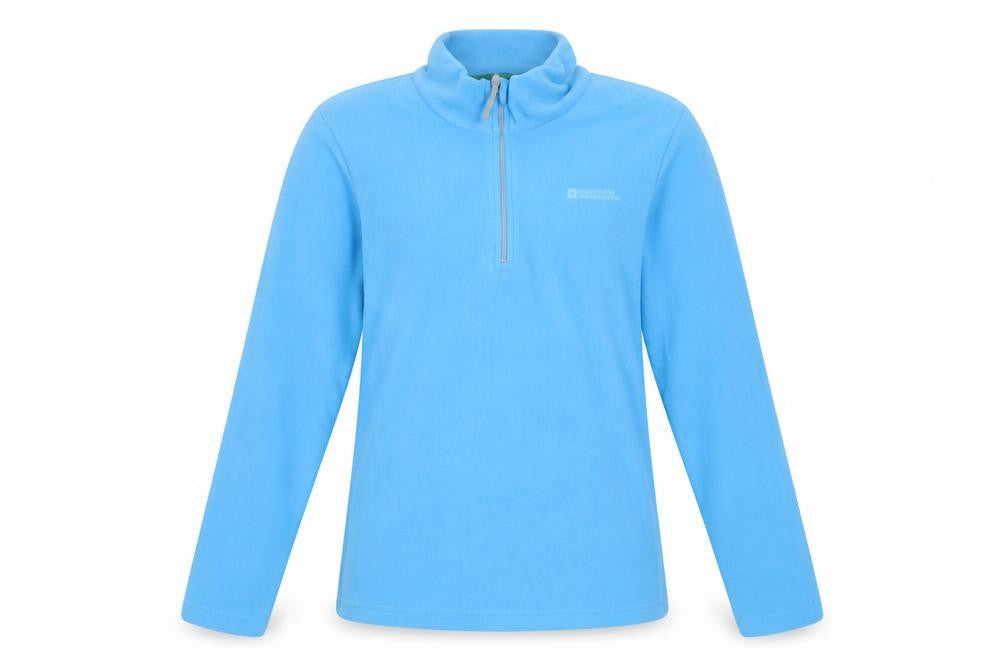 Front view of Mountain Warehouse girls’ blue fleece 1/4 zip pullover sweatshirt 13 years