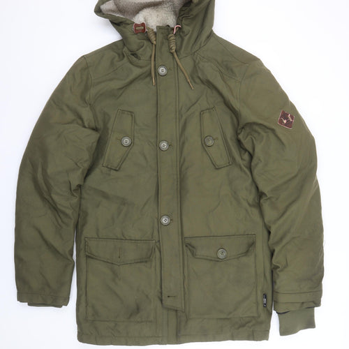 INDICODE Men's Green S Hooded Parka Jacket Winter Warm Lined Polyester