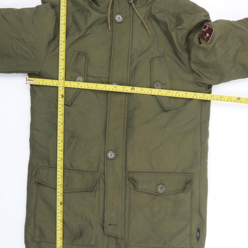 INDICODE Men's Green S Hooded Parka Jacket Winter Warm Lined Polyester