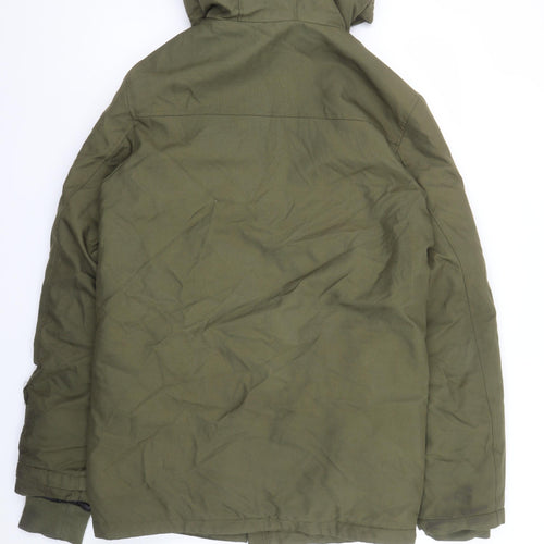 INDICODE Men's Green S Hooded Parka Jacket Winter Warm Lined Polyester