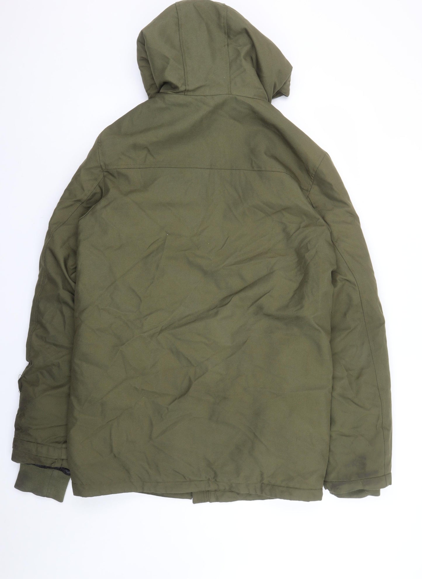 INDICODE Men's Green S Hooded Parka Jacket Winter Warm Lined Polyester