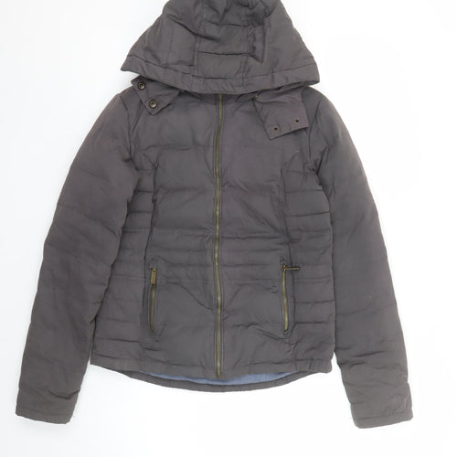 FatFace Women Grey Hooded Puffer Jacket S Casual Zip Winter Coat
