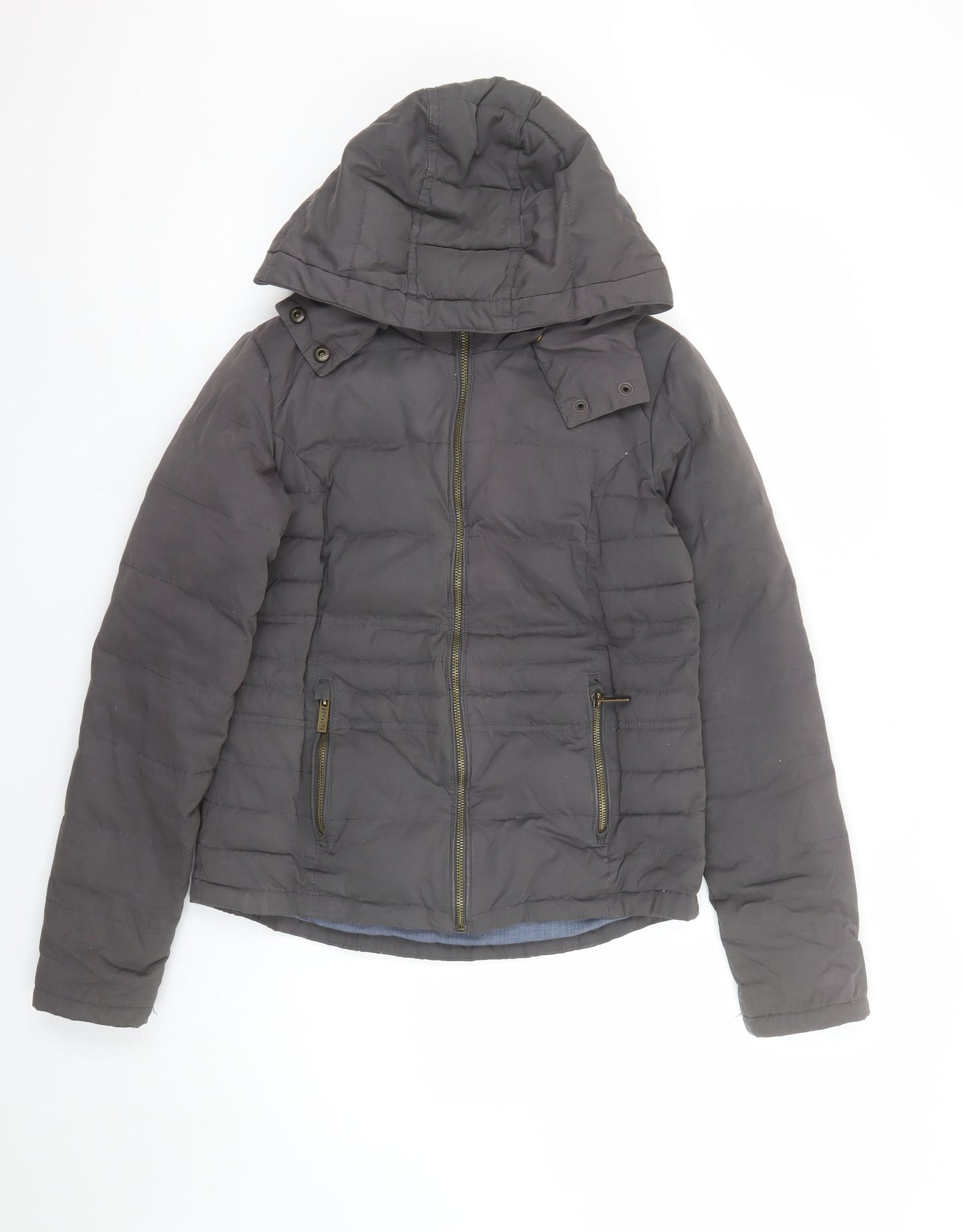 FatFace Women Grey Hooded Puffer Jacket S Casual Zip Winter Coat