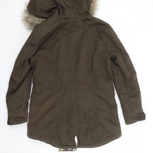 Miss Selfridge Petites Brown Faux Fur Hooded Parka Coat Size 12