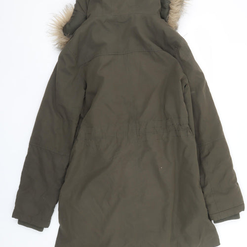Oasis Women’s Green Fur Trim Hooded Parka Coat Size S