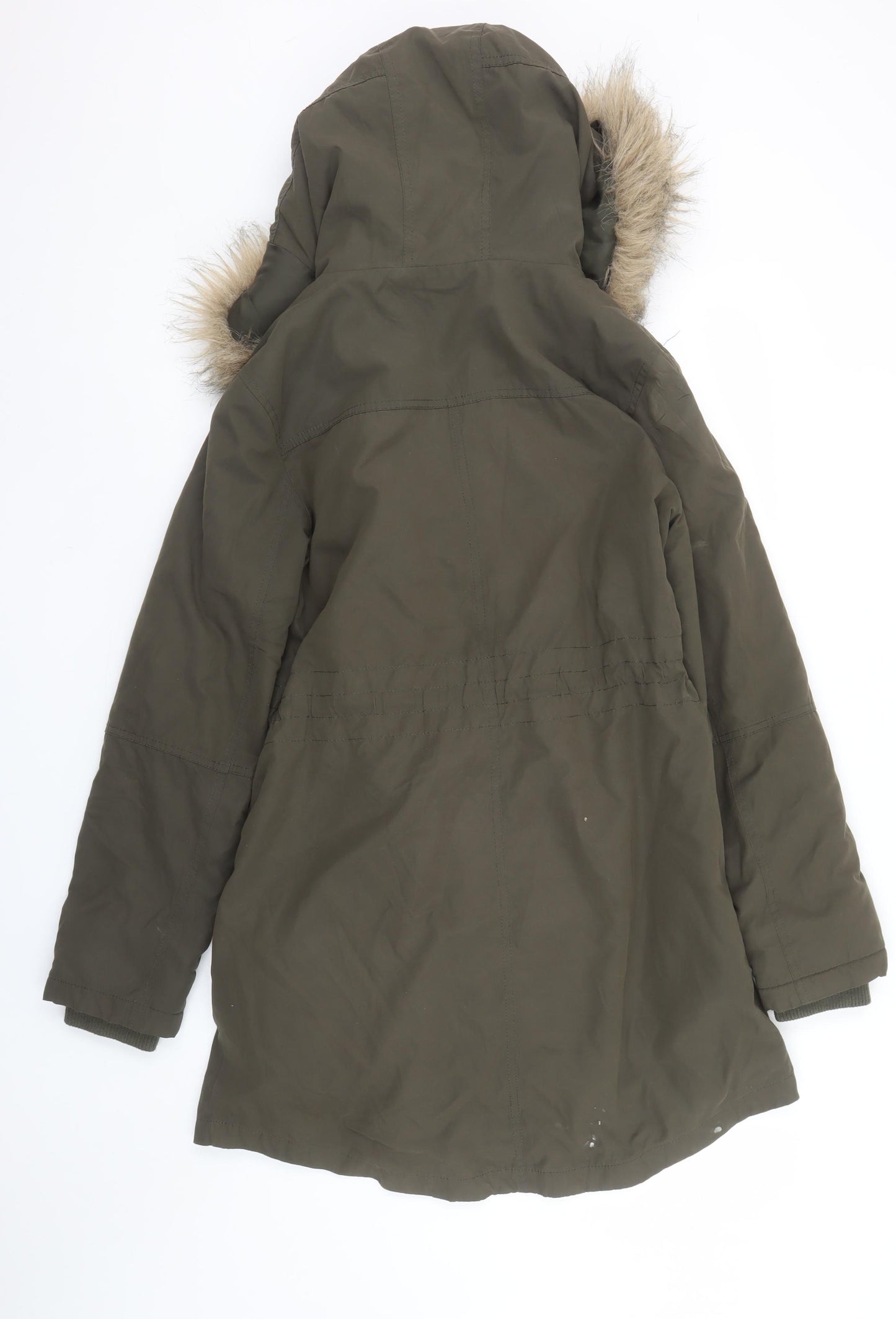 Oasis Women’s Green Fur Trim Hooded Parka Coat Size S