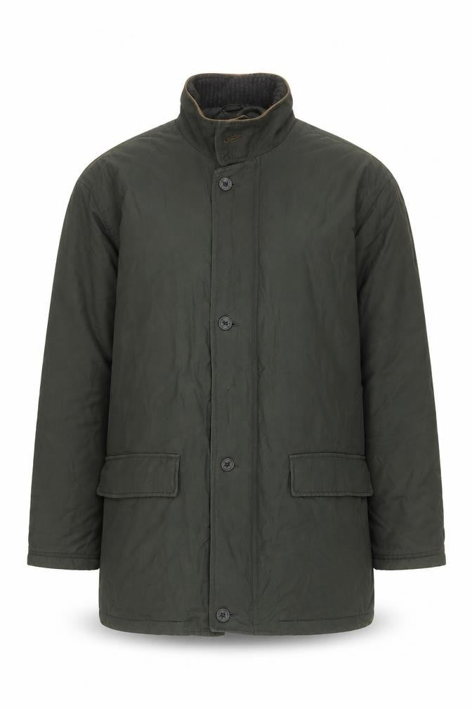 Front view of Wolsey Men's Green Mid-Length Overcoat M Cotton Nylon Lined