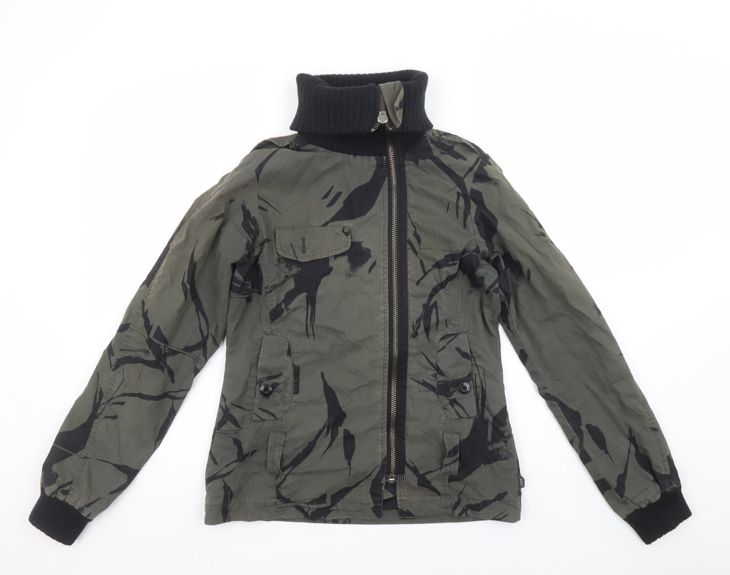 Addict Men's Green Camouflage XS Bomber Jacket Full Zip Cotton Blend