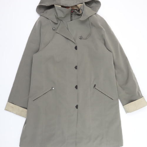 Jacques Vert Womens Grey Hooded Long Rain Coat Size M