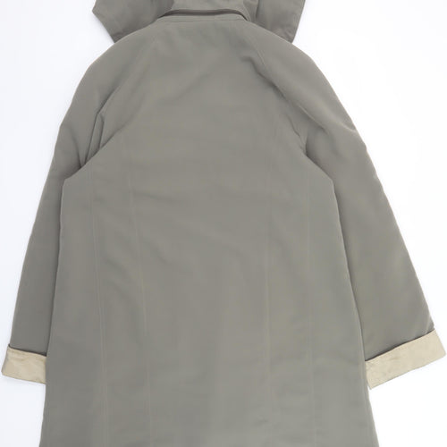 Jacques Vert Womens Grey Hooded Long Rain Coat Size M