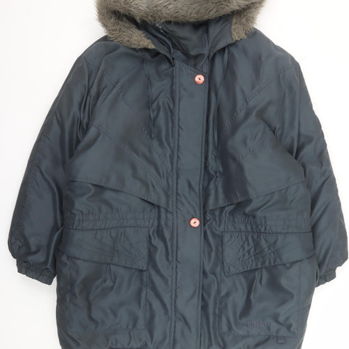 Micro by Trish Womens Blue L Parka Jacket Faux Fur Hood Winter Coat