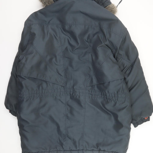 Micro by Trish Womens Blue L Parka Jacket Faux Fur Hood Winter Coat