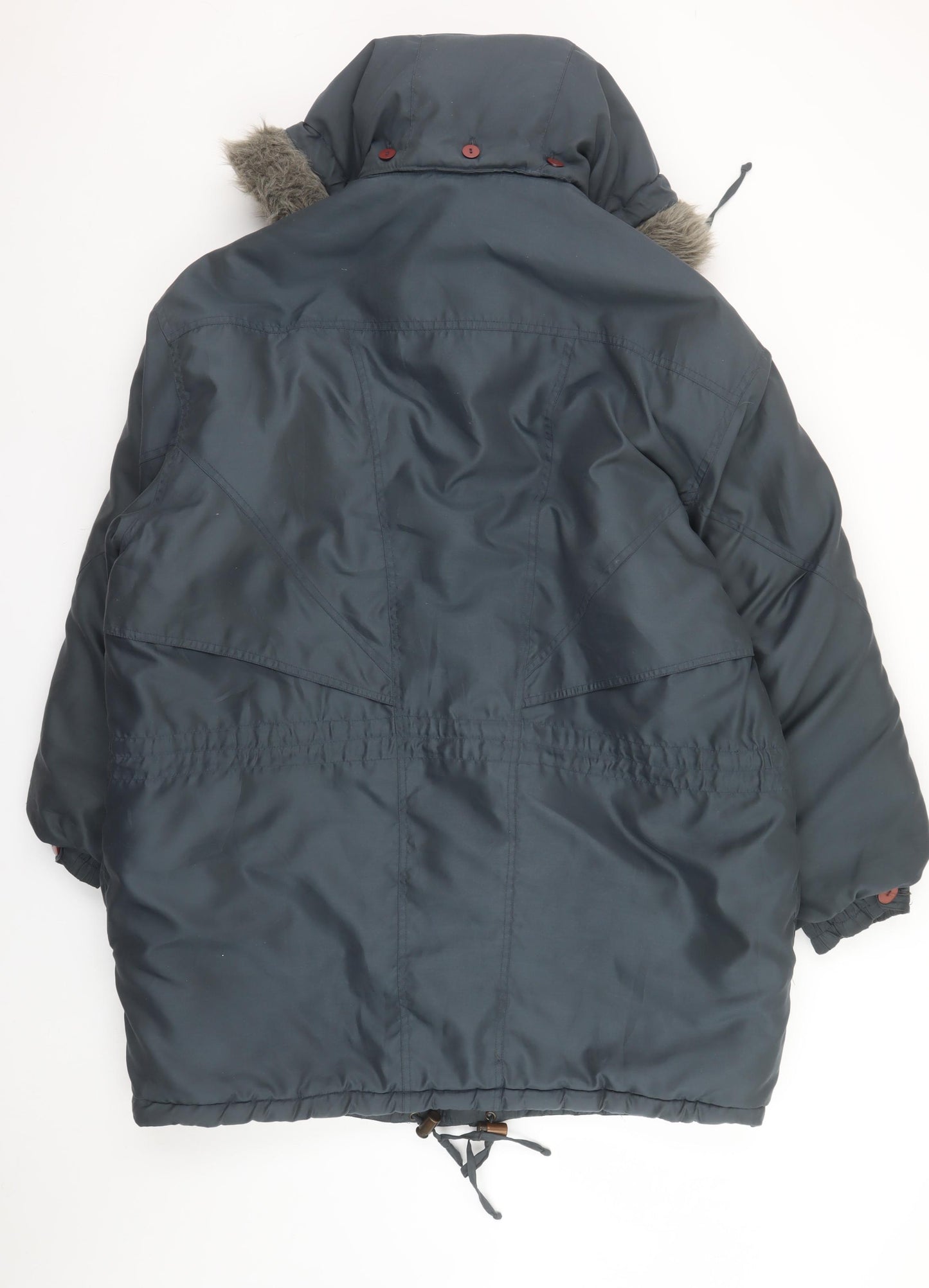 Micro by Trish Womens Blue L Parka Jacket Faux Fur Hood Winter Coat