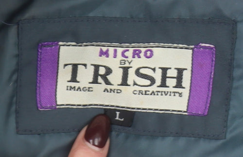 Micro by Trish Womens Blue L Parka Jacket Faux Fur Hood Winter Coat