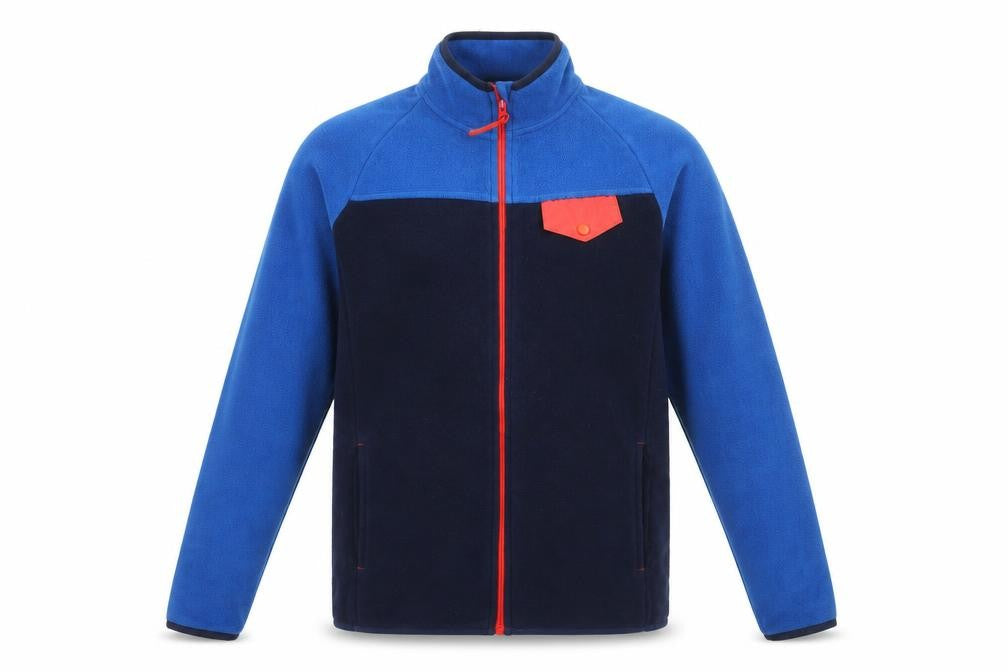 Front view of Mountain Warehouse boys’ blue fleece full zip jacket, size 13, years