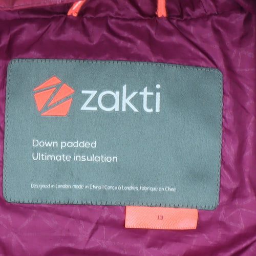 Zakti Girls Pink Hooded Down Puffer Jacket - 13 Years Winter Coat