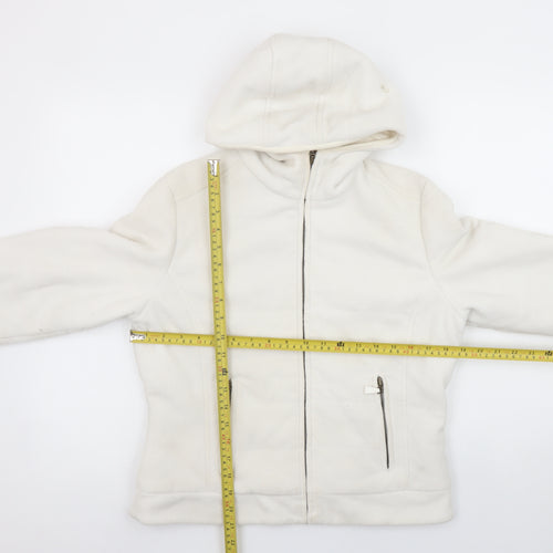 Zara Women White Fleece Hooded Jacket Size 14 Full Zip Casual