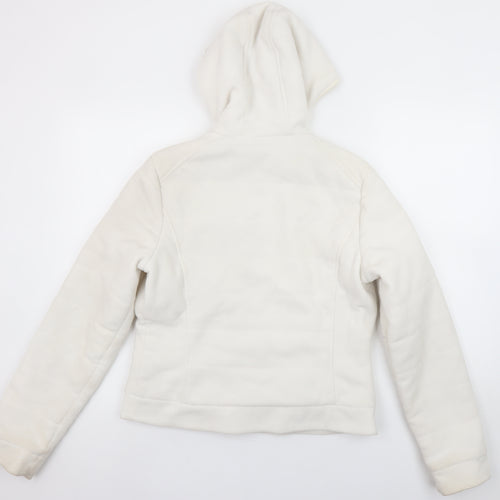 Zara Women White Fleece Hooded Jacket Size 14 Full Zip Casual