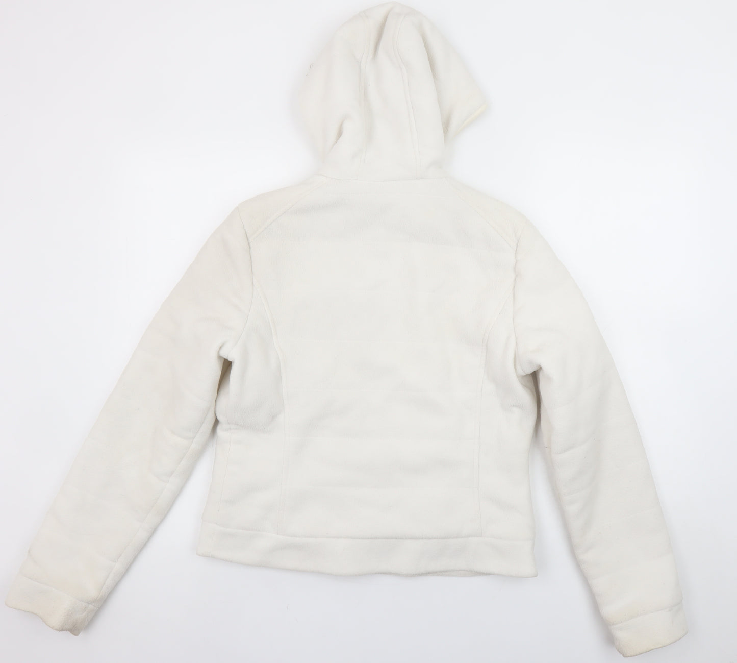 Zara Women White Fleece Hooded Jacket Size 14 Full Zip Casual