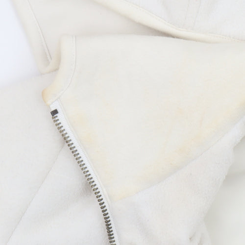 Zara Women White Fleece Hooded Jacket Size 14 Full Zip Casual