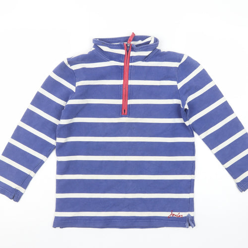Joules Girls Blue Striped 1/2 Zip Sweatshirt 9-10 Years Cotton Nautical