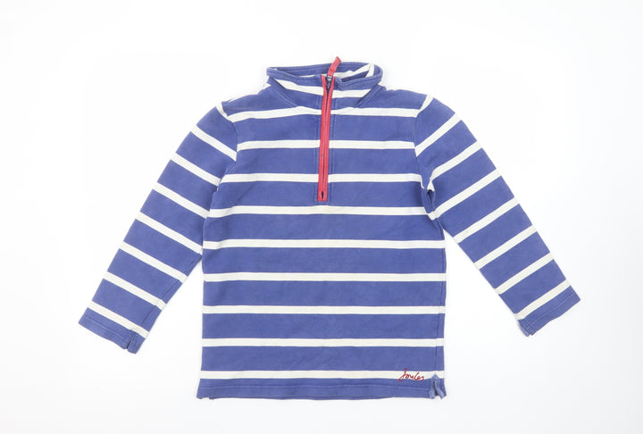 Joules Girls Blue Striped 1/2 Zip Sweatshirt 9-10 Years Cotton Nautical