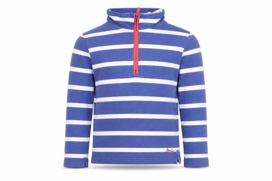Front view of Joules girls’ blue striped 1/2 zip sweatshirt 9-10 years cotton nautical