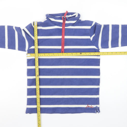 Joules Girls Blue Striped 1/2 Zip Sweatshirt 9-10 Years Cotton Nautical