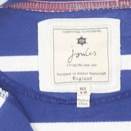 Joules Girls Blue Striped 1/2 Zip Sweatshirt 9-10 Years Cotton Nautical