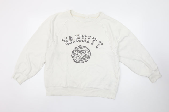 GAP Womens Ivory Varsity Logo Pullover Sweatshirt M