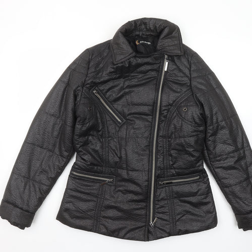 Kaleidoscope Womens Black Puffer Jacket UK 10 Lined Zip Mid-Length