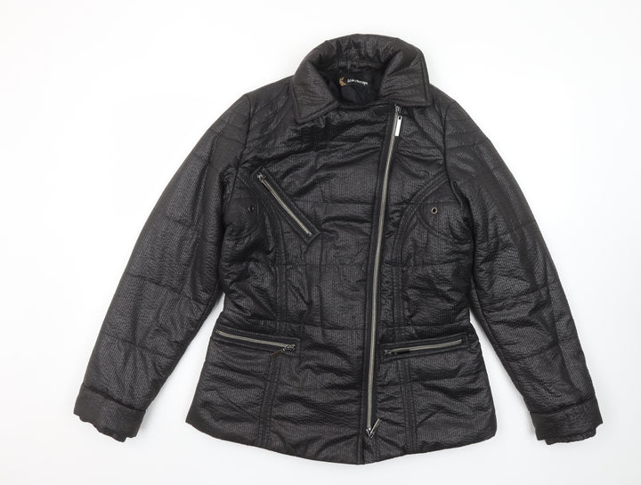 Kaleidoscope Womens Black Puffer Jacket UK 10 Lined Zip Mid-Length