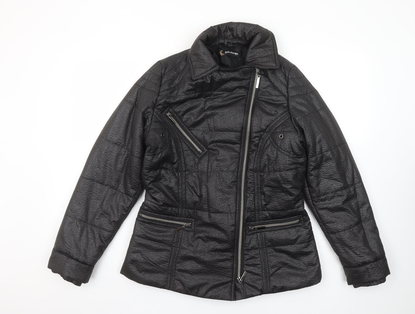 Kaleidoscope Womens Black Puffer Jacket UK 10 Lined Zip Mid-Length