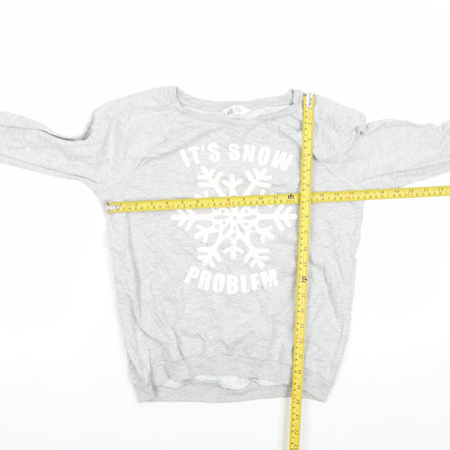 H&M Girls Grey 'It’s Snow Problem' Winter Pullover Sweatshirt Age 10 Years