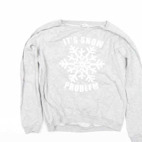 H&M Girls Grey 'It’s Snow Problem' Winter Pullover Sweatshirt Age 10 Years