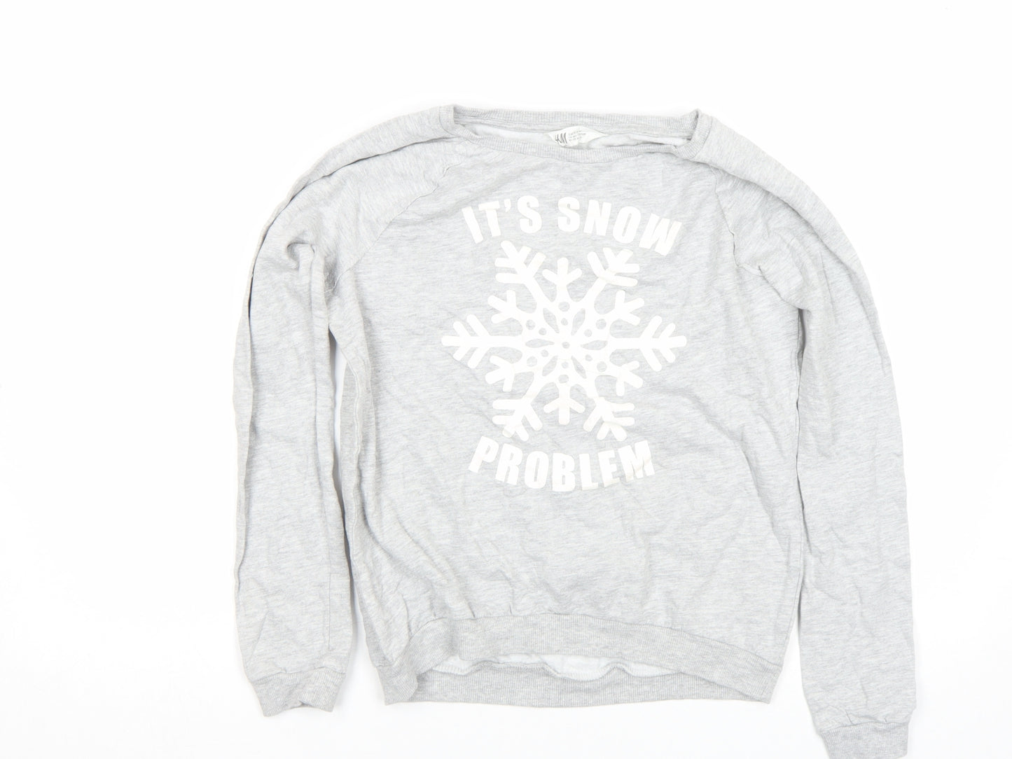 H&M Girls Grey 'It’s Snow Problem' Winter Pullover Sweatshirt Age 10 Years